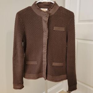 Talbots Chocolate Brown 100% Cotton Snap Front Sweater